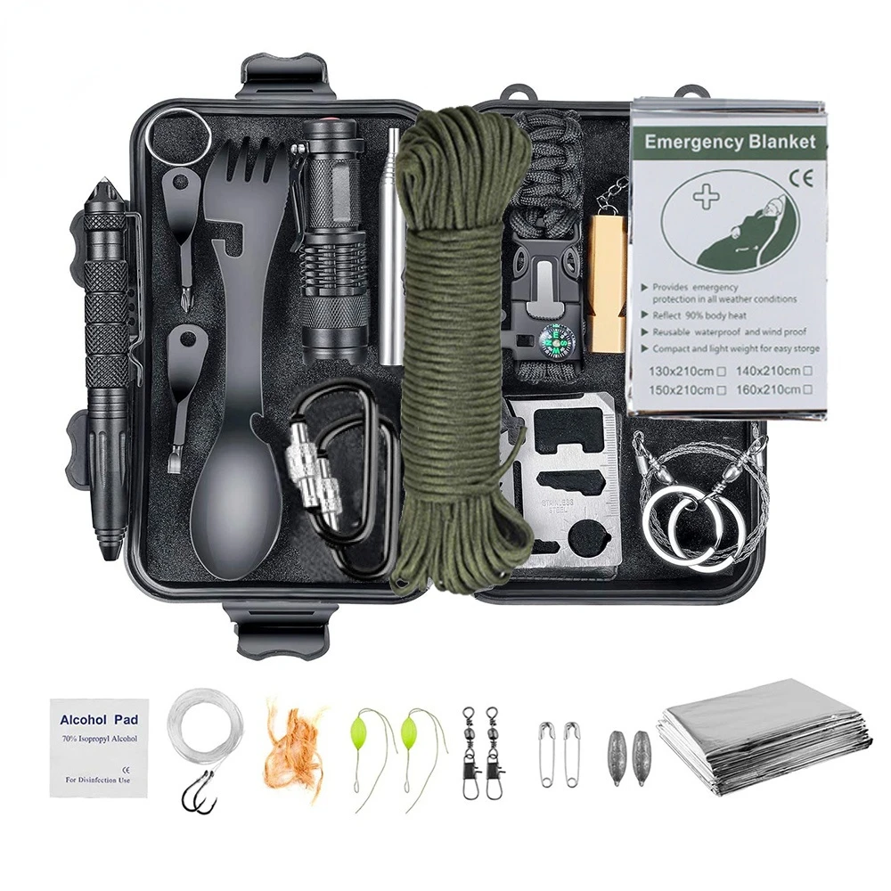 

Outdoor 15 IN 1 Survival Kit Set Camping Travel Multifunction Tactical Defense Equipment First Aid SOS Wilderness Adventure