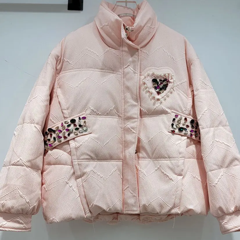 2022 Winter New Fashion Chic Gems Beaded Down Jacket Women Stand Collar Korean OL Style Warm Down Parka Female Puffer Coat Y3365
2022 Winter New Fashion Chic Gems Beaded Down Jacket Women Stand Collar Korean OL Style Warm Down Parka Female Puffer Coat Y3365