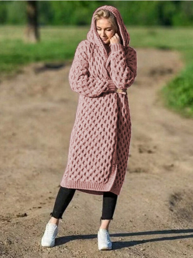 Зимний женский вязаный свитер, пальто, теплый Однотонный женский длинный кардиган оверсайз с капюшоном, Элегантный Свитер оверсайз с длинным рукавом для женщин
Зимний женский вязаный свитер, пальто, теплый Однотонный женский длинный кардиган оверсайз с капюшоном, Элегантный Свитер оверсайз с длинным рукавом для женщин