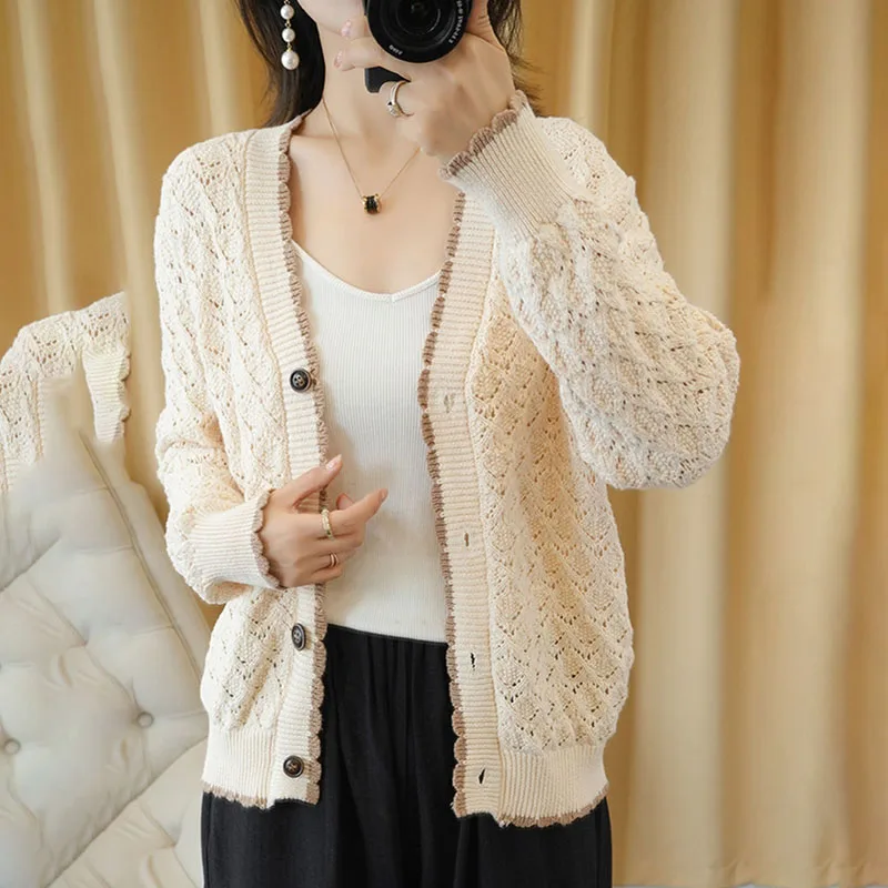 Holoow Out Lace Plus Size Knitted Cardigan Women Korean Slim Long Sleeve Sweater Vintage Knitting Tops Spring Sunscreen Shirt
Holoow Out Lace Plus Size Knitted Cardigan Women Korean Slim Long Sleeve Sweater Vintage Knitting Tops Spring Sunscreen Shirt