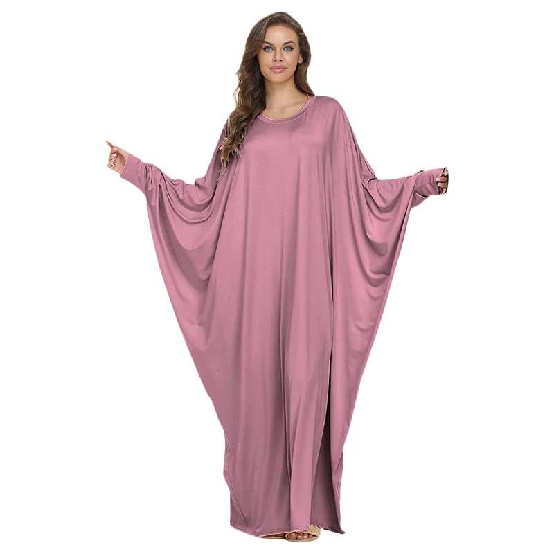 

Women's Muslim Abaya Solid Color Loose Fitting Bat Robe Casual Dress Arab Islam Ethnic Apparels