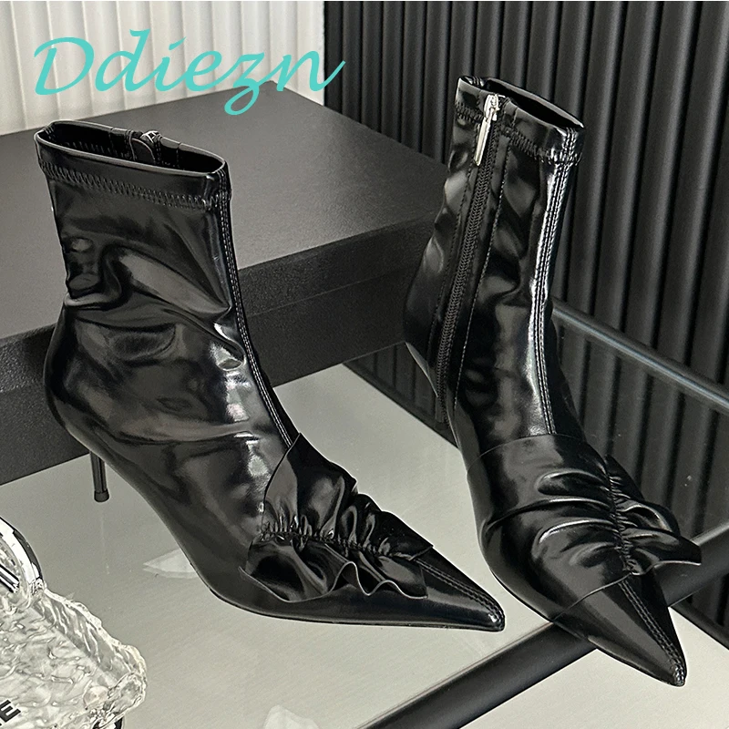 Женские ботильоны с острым носком, модная дизайнерская плиссированная женская обувь, туфли-лодочки на шпильке, новая обувь, женские короткие ботинки
Женские ботильоны с острым носком, модная дизайнерская плиссированная женская обувь, туфли-лодочки на шпильке, новая обувь, женские короткие ботинки