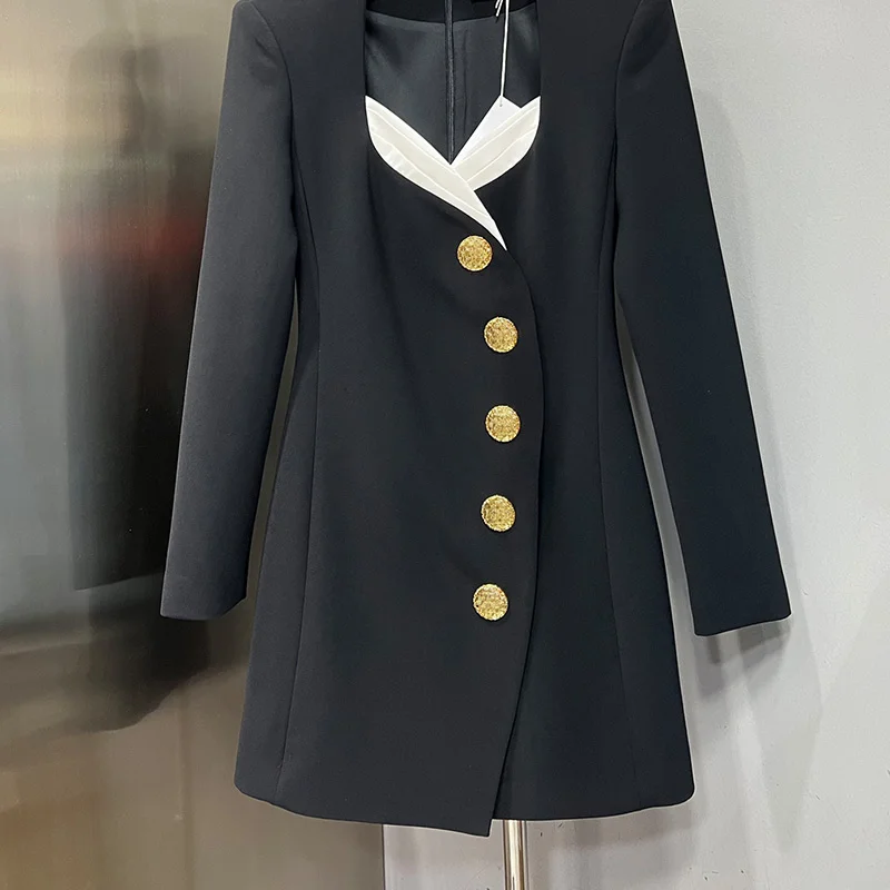 2023 Autumn Chic Gold Big Buttons Black Party Dress Women Sexy V-neck Slim Single Breasted Long Sleeve Mini Dresses Streetwear
2023 Autumn Chic Gold Big Buttons Black Party Dress Women Sexy V-neck Slim Single Breasted Long Sleeve Mini Dresses Streetwear