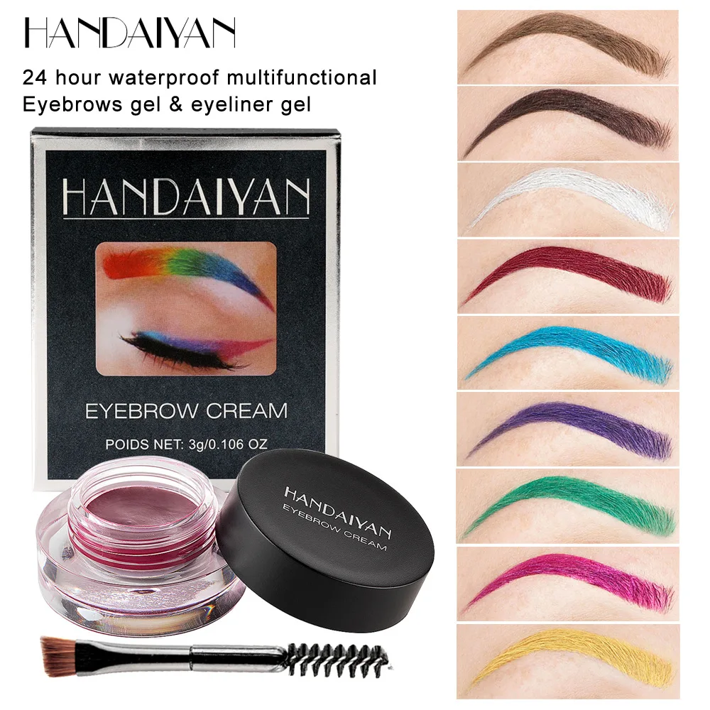 

HANDAIYAN New Colorful Eyebrow Tint Pomade Gel Enhancer Cosmetics Eye Makeup Eye Brow Cream With Brush Kit Red Purple Grey Color