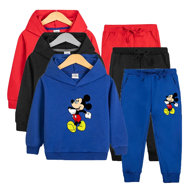 

Girls Boys Disney Clothes Suit Spring Autumn Kids Mickey Mouse Hoodies with Pant 2 Piece Outfits 2-10Y Children Cartoon Clothing