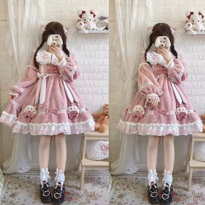 Lolita Dress Cat Claw Kawaii Pink Lolita Furry Dresses Bow Cute Op Dress Christmas Sweet Thick Winter Costume Bag Scarf Full Set
Lolita Dress Cat Claw Kawaii Pink Lolita Furry Dresses Bow Cute Op Dress Christmas Sweet Thick Winter Costume Bag Scarf Full Set