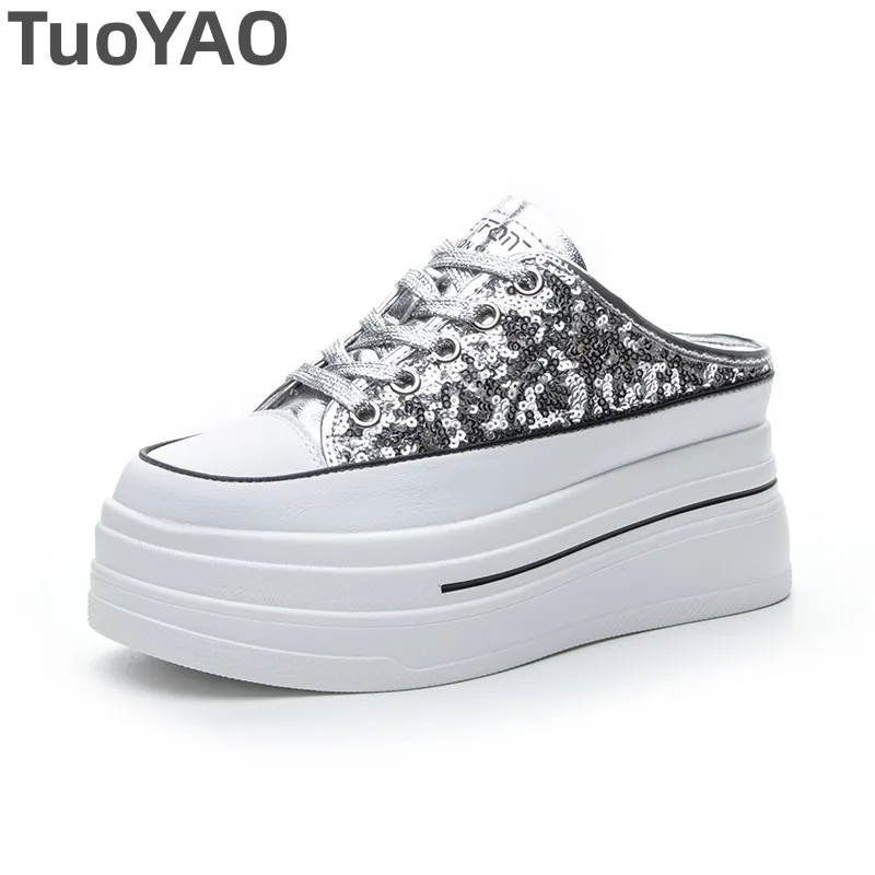 7 5 см 2024 блестящие синтетические слипоны на платформе женские туфли-лодочки в