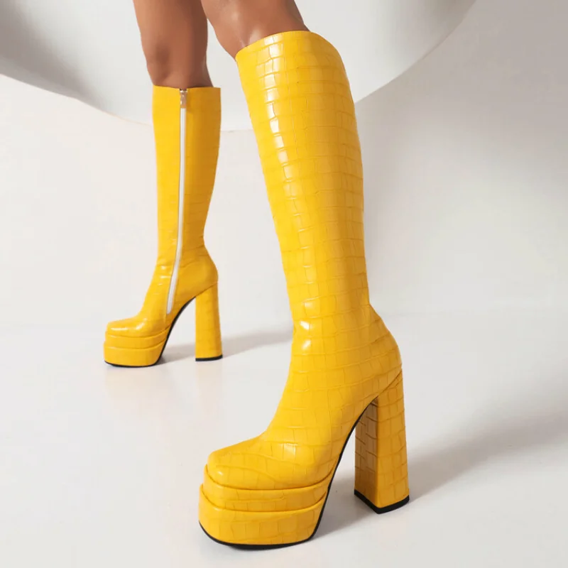 Autumn and winter fashion women boots Square Toe British Style Square heel Knee-High Modern Boots Heel height14cm plus size34-43 
Autumn and winter fashion women boots Square Toe British Style Square heel Knee-High Modern Boots Heel height14cm plus size34-43