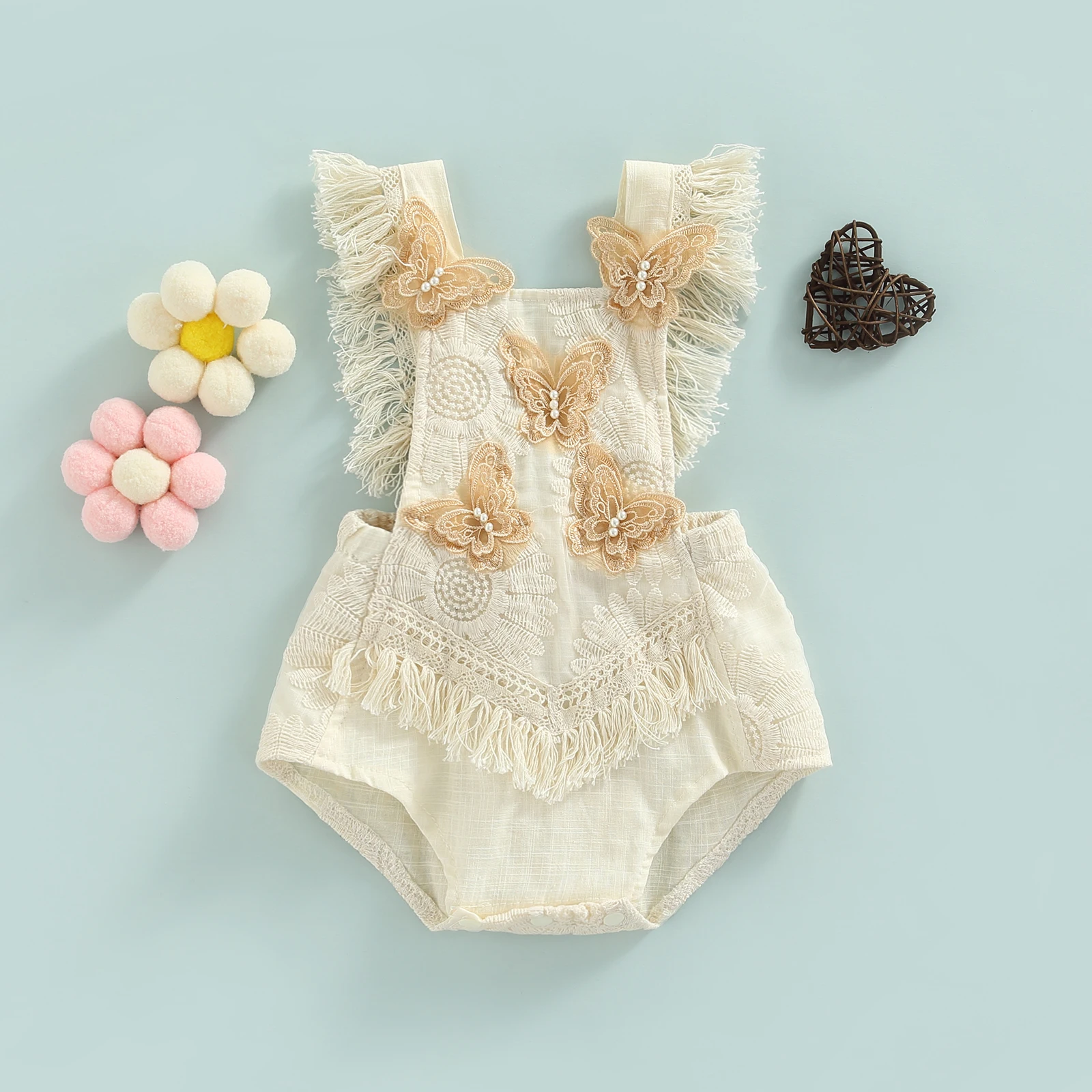 Baby Girls Summer Patchwork Romper Sleeveless Lace Tassel Butterfly Crochet Applique Tie Up Jumpsuit Playsuit
Baby Girls Summer Patchwork Romper Sleeveless Lace Tassel Butterfly Crochet Applique Tie Up Jumpsuit Playsuit