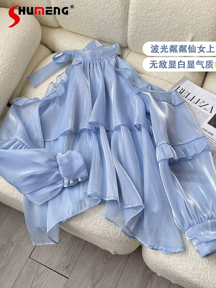 Beautiful Ruffled Shoulder-Baring Slimming Blue Blouses for Women 2022 Summer Sweet Fairy Chiffon Long-Sleeve Shirts and Tops
Beautiful Ruffled Shoulder-Baring Slimming Blue Blouses for Women 2022 Summer Sweet Fairy Chiffon Long-Sleeve Shirts and Tops