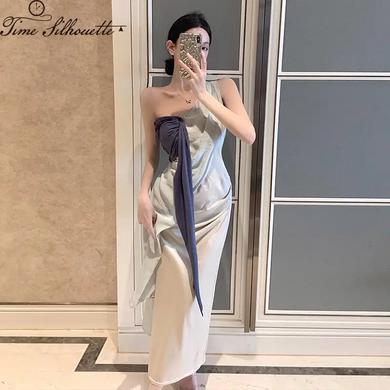 Classic Color Matching Pleated Slim Dress Off Shoulder Irregular Design Medium Long Dress Women Vestidos Robe Femme L72
Classic Color Matching Pleated Slim Dress Off Shoulder Irregular Design Medium Long Dress Women Vestidos Robe Femme L72