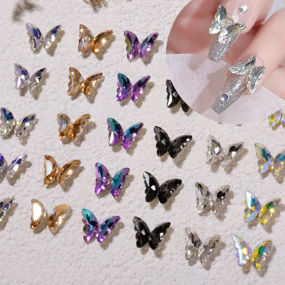 

5pairs Zircon Half Butterfly Wings Nail Art Charms Fairy Pointed Bottom Crystal Gem 3D Aurora Shiny Butterfly Wings Nail Parts