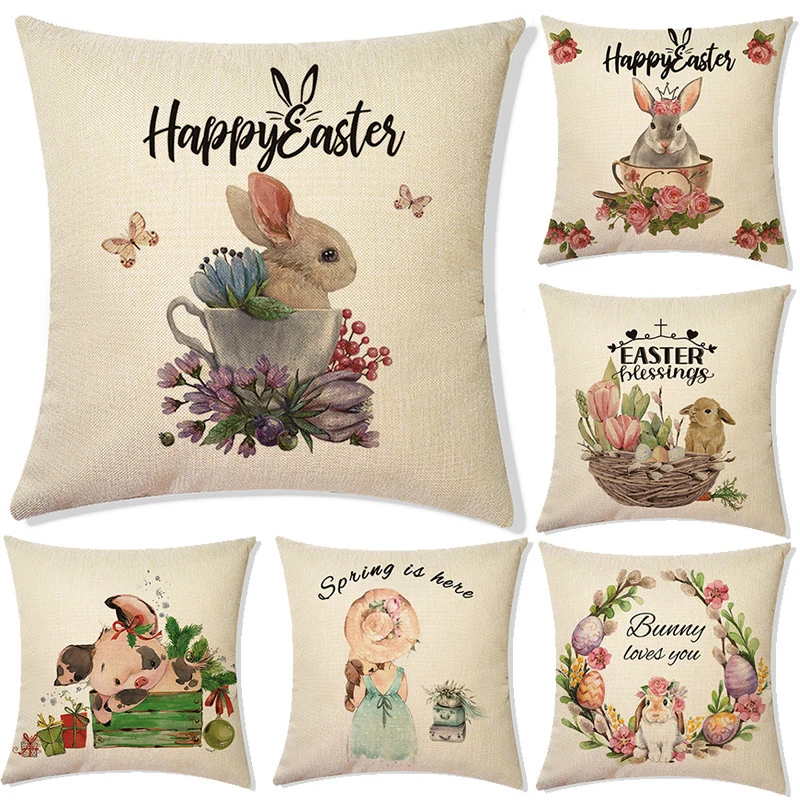 Easter Bunny Chicken Egg Printed Linen Cushion Cover for Sofa Car Pillow Cover Happy Easter Home Decoration Throw Pillow Case
Easter Bunny Chicken Egg Printed Linen Cushion Cover for Sofa Car Pillow Cover Happy Easter Home Decoration Throw Pillow Case