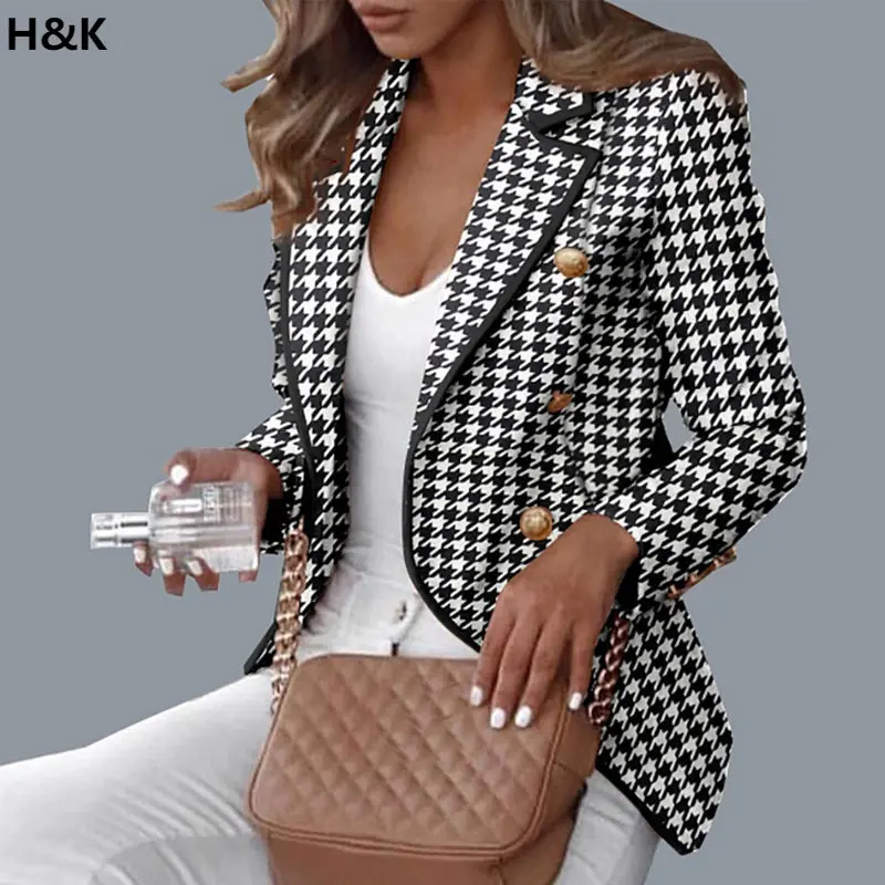Blazer Women Autumn Double Breasted Plaid Printed Small Suit Jacket Women's Suit
Blazer Women Autumn Double Breasted Plaid Printed Small Suit Jacket Women's Suit