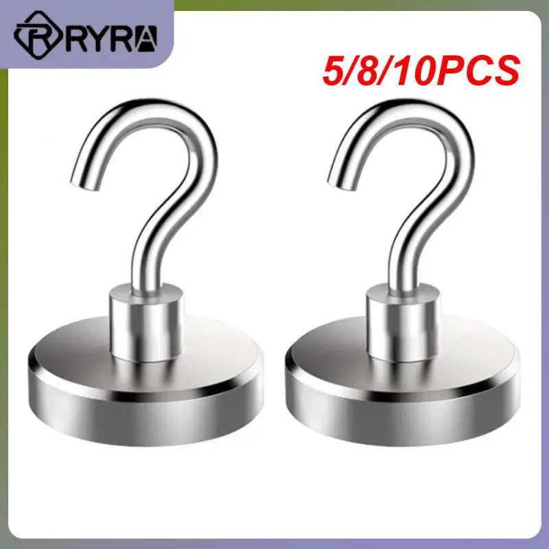 

5/8/10PCS Round Durable Magnet Hook Firm Heavy Duty Hooks No Punching Magnetic Hooks Storage Box Holder Wall Hanger