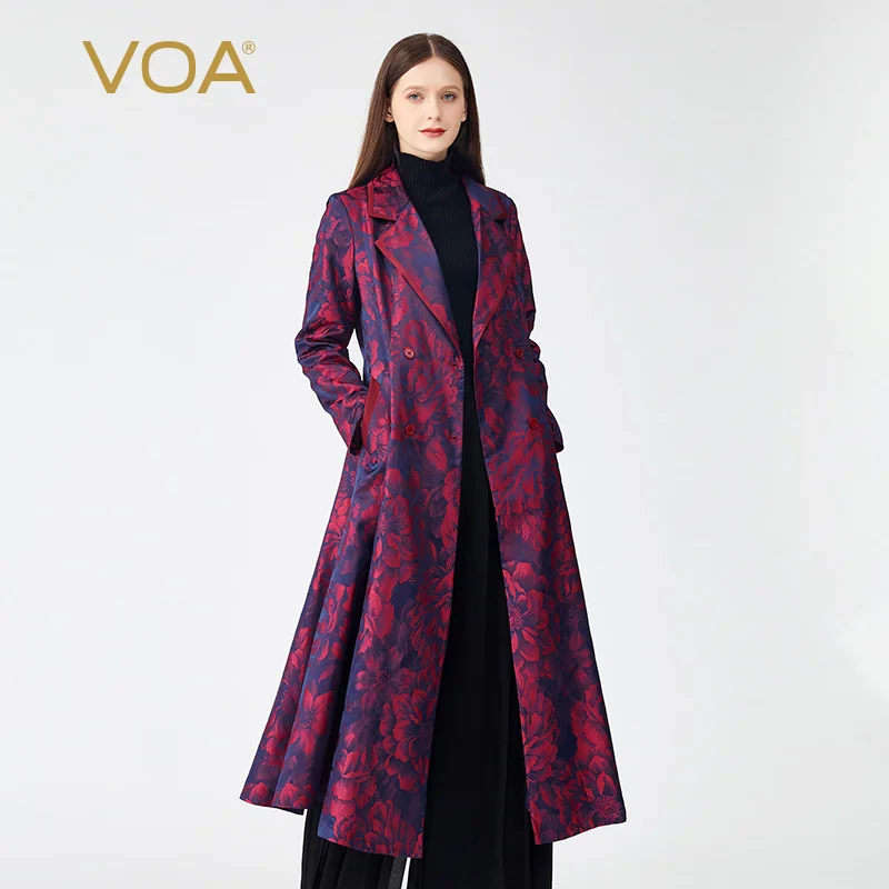 VOA Bohemian Yarn-dyed Peony Jacquard Silk Women Coats Fall Trench Suit Collar Long Sleeves Elegant Skirt Type Windbreaker FE165
VOA Bohemian Yarn-dyed Peony Jacquard Silk Women Coats Fall Trench Suit Collar Long Sleeves Elegant Skirt Type Windbreaker FE165