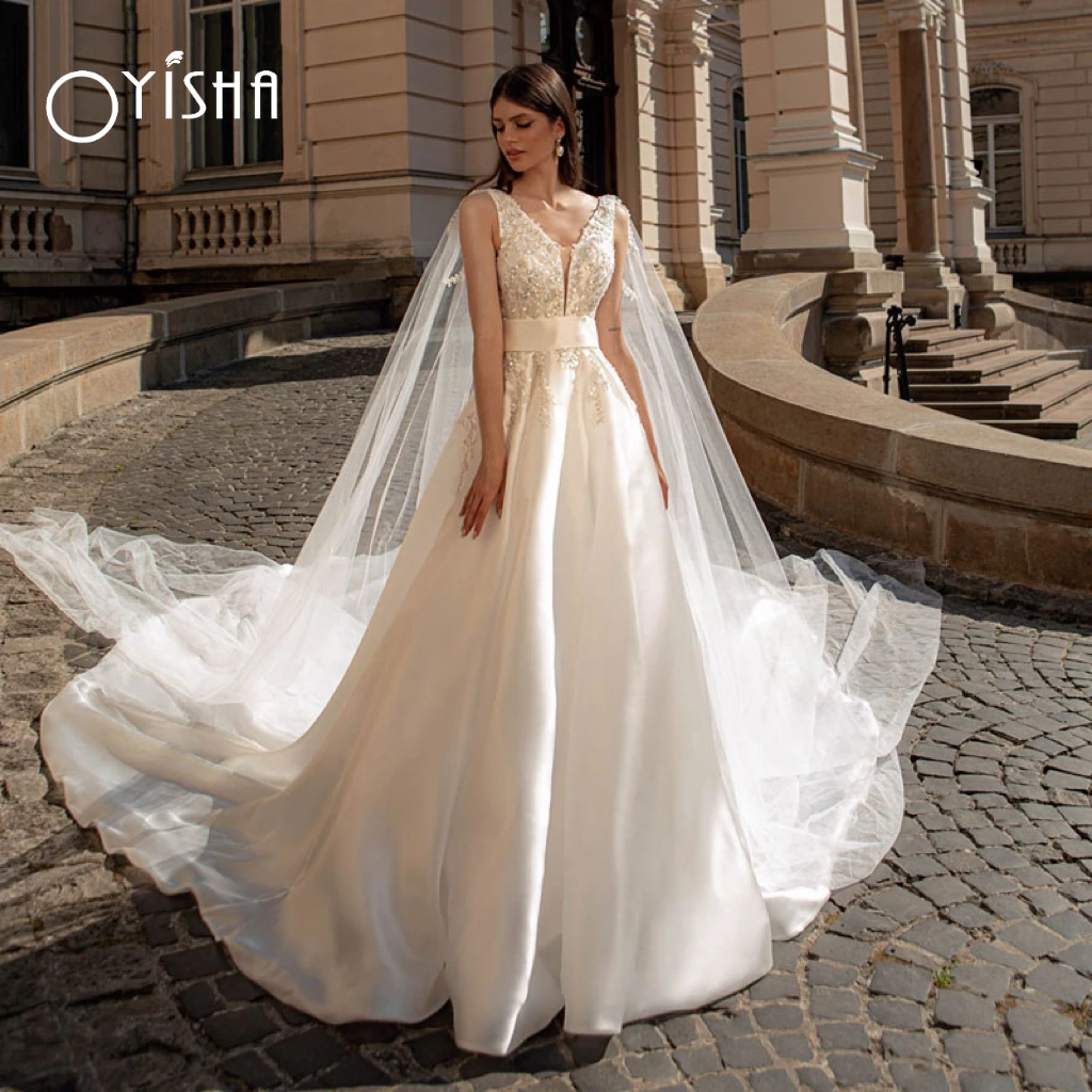 OYISHA Luxury V-Neck Wedding Dresses For Women 2023 Tulle Cape Crystal Beads Backless A Line Vestido De Novia Sweep Train
OYISHA Luxury V-Neck Wedding Dresses For Women 2023 Tulle Cape Crystal Beads Backless A Line Vestido De Novia Sweep Train