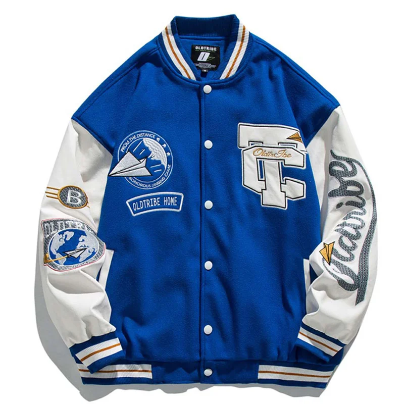 Men Woman Spring Fall Varsity Jackets Epaulettes Embroidery Loose Baseball Uniform Couple Blue Retro Leather Sleeve Bomber Coats 
Men Woman Spring Fall Varsity Jackets Epaulettes Embroidery Loose Baseball Uniform Couple Blue Retro Leather Sleeve Bomber Coats