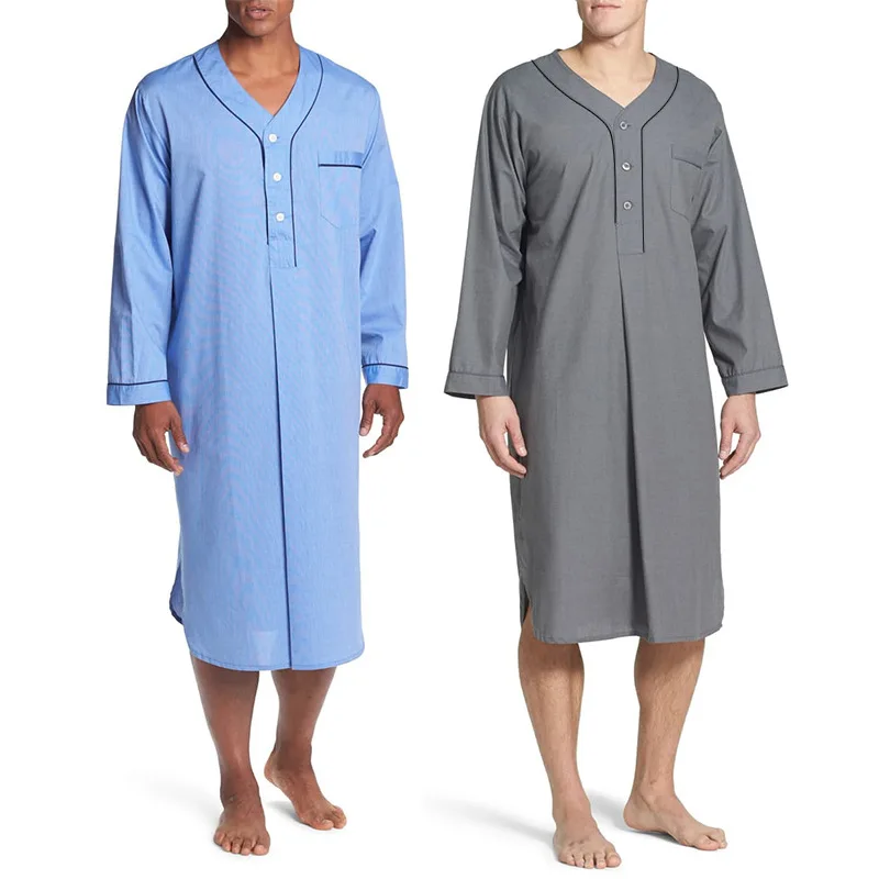 Loose Men's Pajamas Medium Long Sleeve Button V-neck Nightdress Solid Cotton Nightgown Long Kimono Pijamas for Men Sleepwear Pj
Loose Men's Pajamas Medium Long Sleeve Button V-neck Nightdress Solid Cotton Nightgown Long Kimono Pijamas for Men Sleepwear Pj
