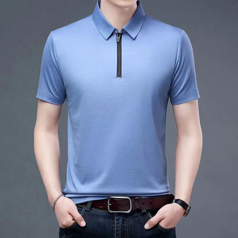 Ice Silk Cool Men's Lapel Short Sleevett-shirt Half Sleeve2023summer Large Size Thin T-shirt Short Sleevepolomen's Shirt 
Ice Silk Cool Men's Lapel Short Sleevett-shirt Half Sleeve2023summer Large Size Thin T-shirt Short Sleevepolomen's Shirt