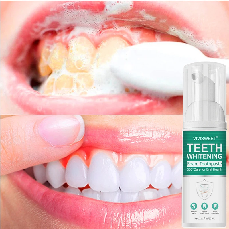 

60ml Effective Teeth Whitening Mousse Toothpaste Tooth Cleaning Whitener Foam Quickly Dental Plaque Tartar Removal Tooth Bleach