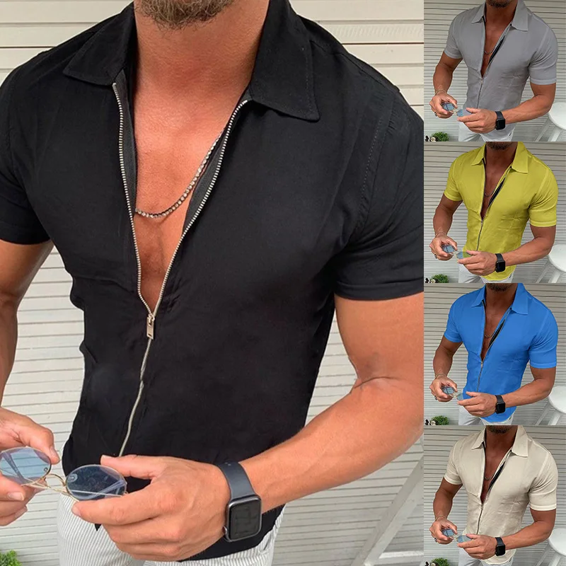Tee Short Sleeve Men Tops Blouse T Shirts Fashion Breathable Casual Collared Full Zip Men Pure Color Short-sleeved Shirts Lapel
Tee Short Sleeve Men Tops Blouse T Shirts Fashion Breathable Casual Collared Full Zip Men Pure Color Short-sleeved Shirts Lapel