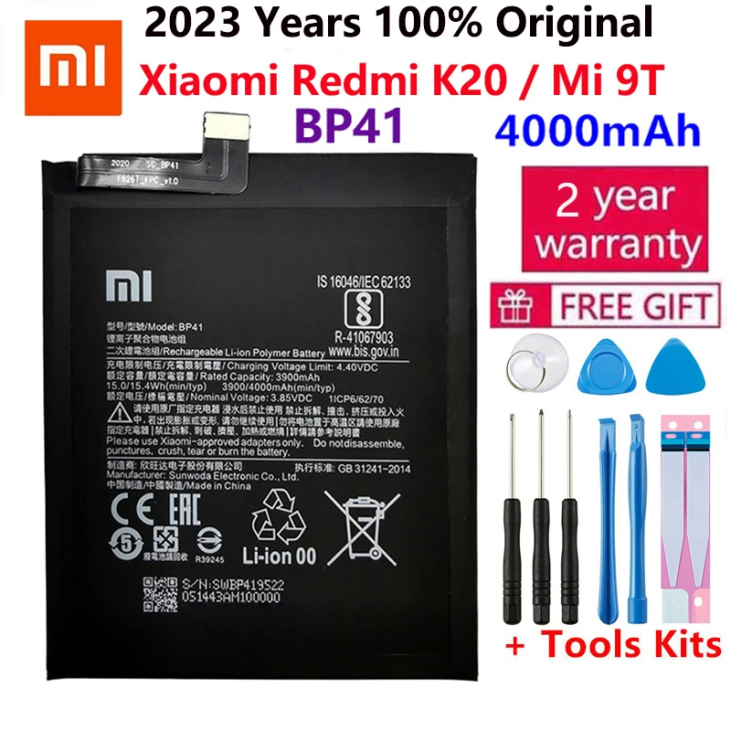 

100% Original Replacement High Quality Battery For Xiaomi Redmi K20 Mi 9T Mi9T 4000mAh BP41 Premium Genuine Batteries Bateria