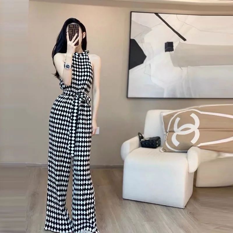 Office Lady Jumpsuits Women Plaid Retro Elegant Sleeveless Fashion Temperament Casual Korean Wide Leg All-match Empire Summer
Office Lady Jumpsuits Women Plaid Retro Elegant Sleeveless Fashion Temperament Casual Korean Wide Leg All-match Empire Summer
