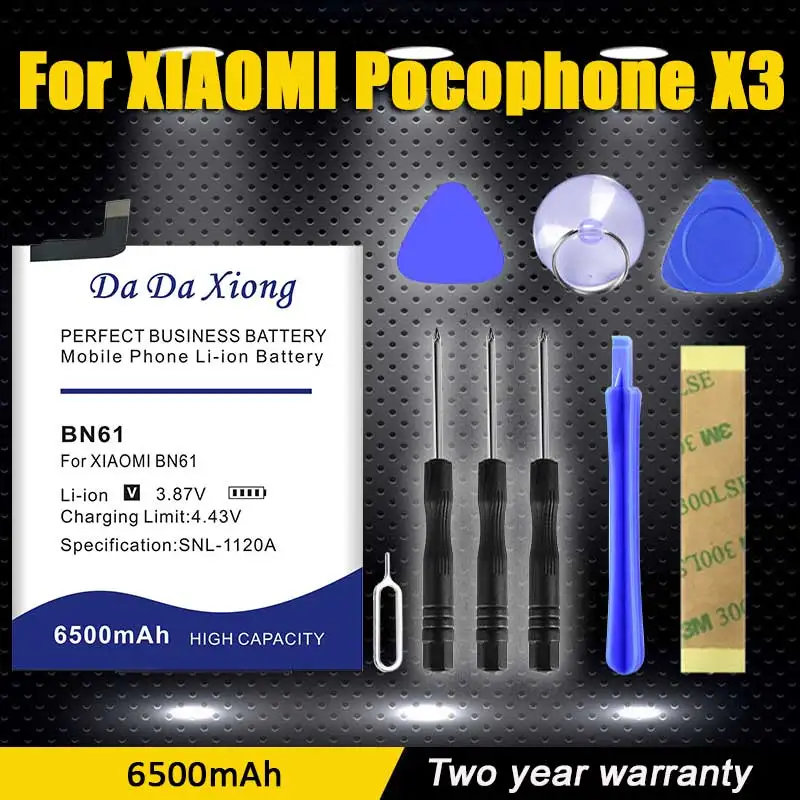 100% Original New 6500mAh BN61 Battery for Xiaomi PocophoneX3 Poco X3 Send Accompanying Tool
100% Original New 6500mAh BN61 Battery for Xiaomi PocophoneX3 Poco X3 Send Accompanying Tool