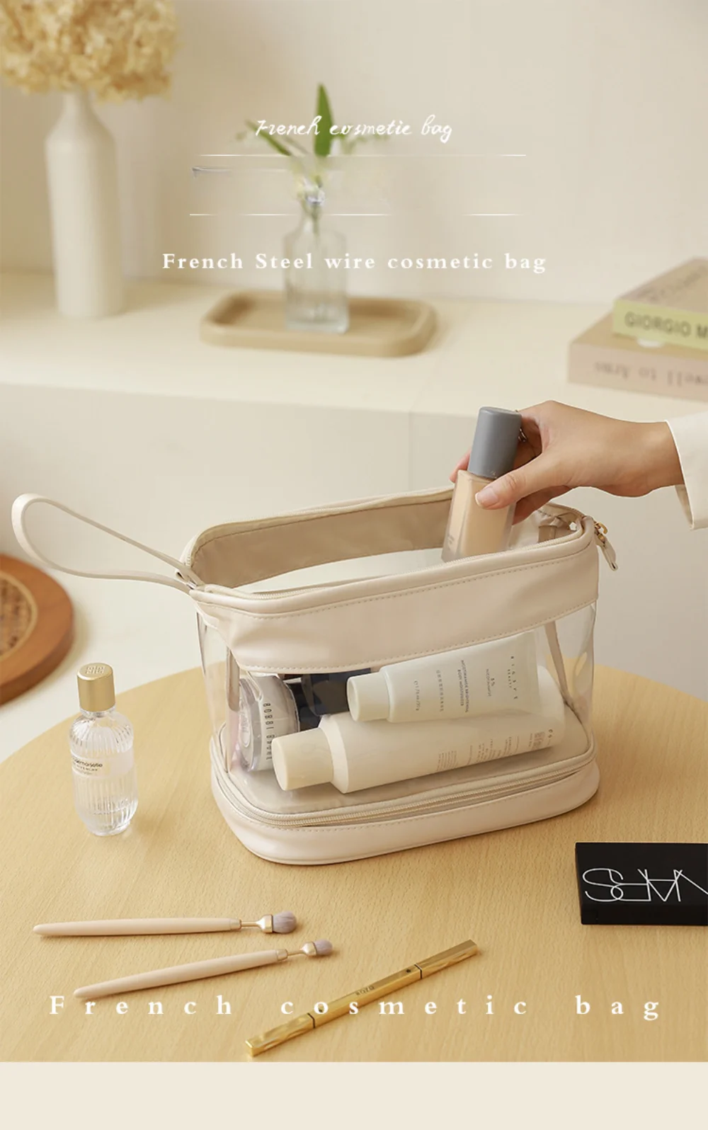 Makeup storage bag, simple and large capacity women's portable double-layer transparent cloud storage bag, makeup organizer
Makeup storage bag, simple and large capacity women's portable double-layer transparent cloud storage bag, makeup organizer