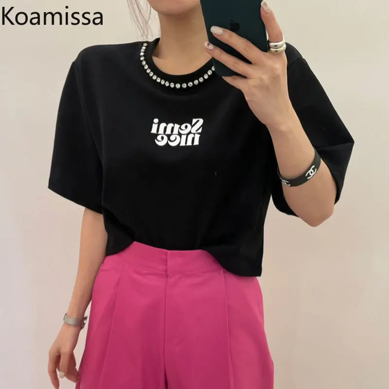 Женская Винтажная футболка с коротким рукавом Koamissa, модная новая футболка с принтом алмазных букв, Повседневная Свободная Универсальная футболка, шикарный топ
Женская Винтажная футболка с коротким рукавом Koamissa, модная новая футболка с принтом алмазных букв, Повседневная Свободная Универсальная футболка, шикарный топ