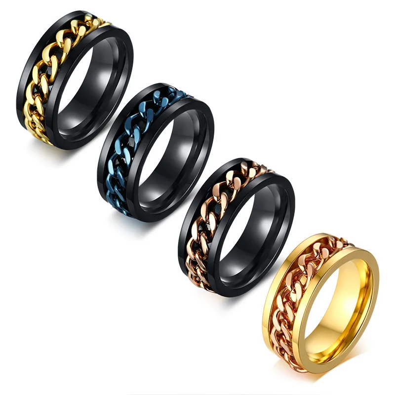 PSJ Fashion Jewelry Men's 8mm High Polished Black Gold Plated Rotating Chain Inlay Titanium Stainless Steel Rings for Male Gift
PSJ Fashion Jewelry Men's 8mm High Polished Black Gold Plated Rotating Chain Inlay Titanium Stainless Steel Rings for Male Gift