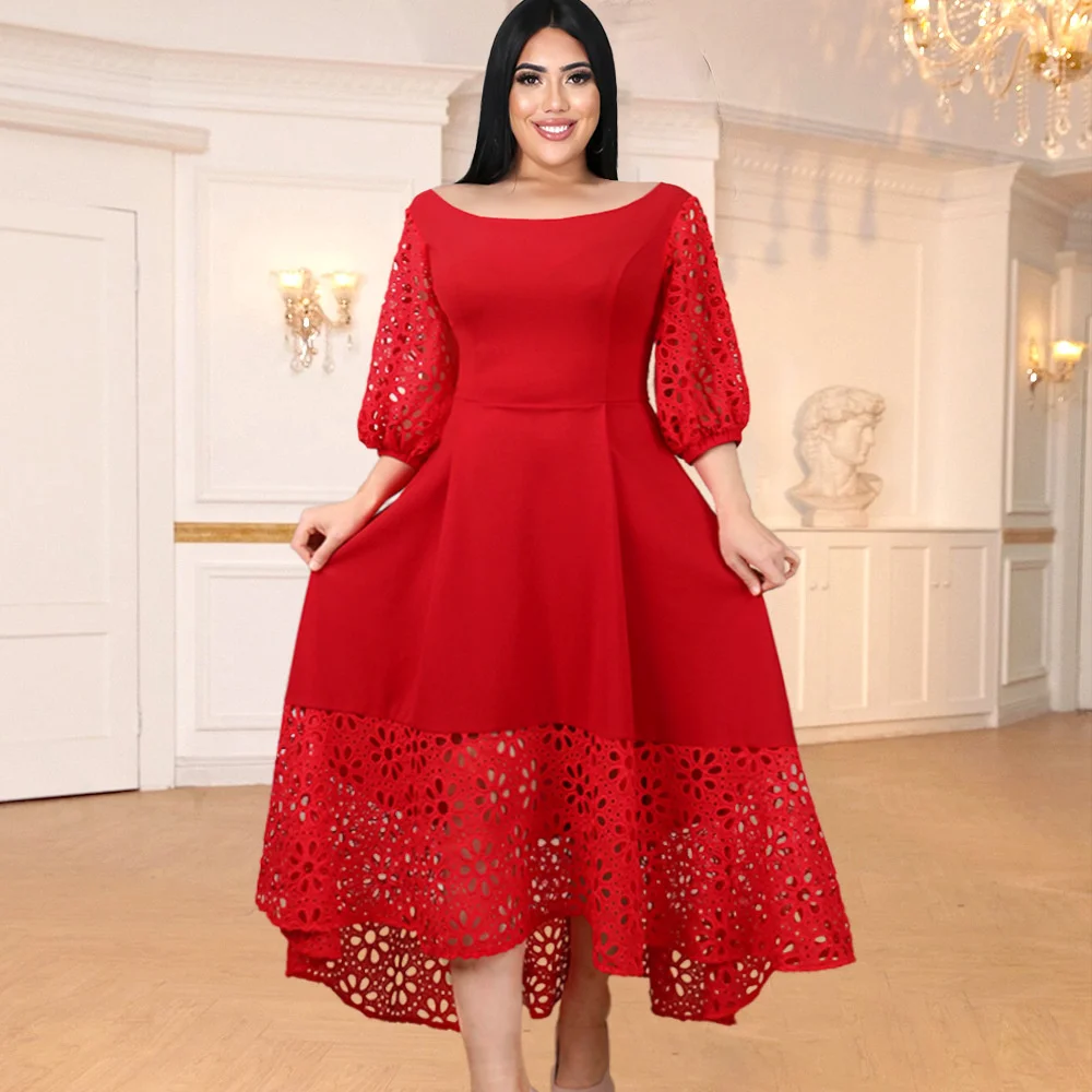 Dress Patchwork Round Neck Lantern Sleeve Sexy Lace Hollow Ruffle Skirt Performance Costume Party Plus Size Women's Clothing
Dress Patchwork Round Neck Lantern Sleeve Sexy Lace Hollow Ruffle Skirt Performance Costume Party Plus Size Women's Clothing