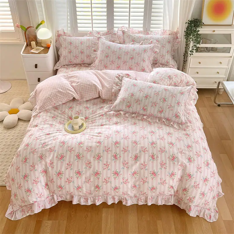 Bonenjoy Pink Color Duvet Cover with Ruffles 100%Cotton Flower Printed housse de couette for Girls Pure Cotton Bed Cover King
Bonenjoy Pink Color Duvet Cover with Ruffles 100%Cotton Flower Printed housse de couette for Girls Pure Cotton Bed Cover King