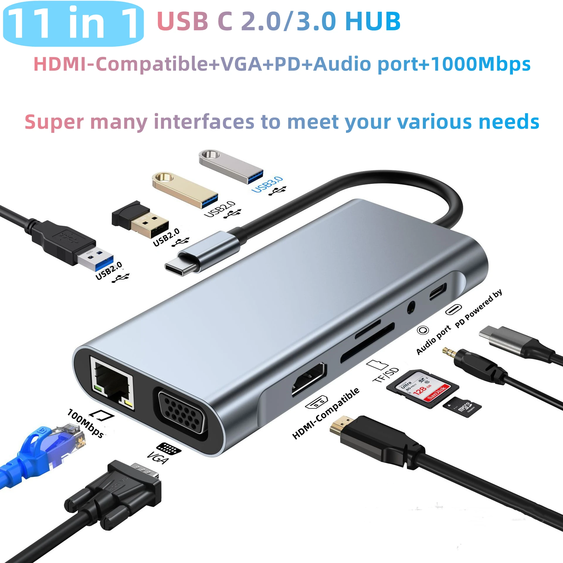 11 в 1 USB C концентратор 4K Тип C к HDMI-совместимый VGA Rj45 USB 3,0 PD 100 вт адаптер Type C док-станция для Macbook Air Pro концентратор USB Type
11 в 1 USB C концентратор 4K Тип C к HDMI-совместимый VGA Rj45 USB 3,0 PD 100 вт адаптер Type C док-станция для Macbook Air Pro концентратор USB Type