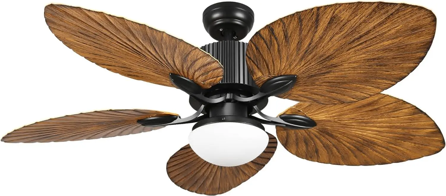 with LED Light and Remote Control 52 Inch Palm Reversible Fan Light with Memory Function 5 Leaf Blades and Balance Clips - Black
with LED Light and Remote Control 52 Inch Palm Reversible Fan Light with Memory Function 5 Leaf Blades and Balance Clips - Black