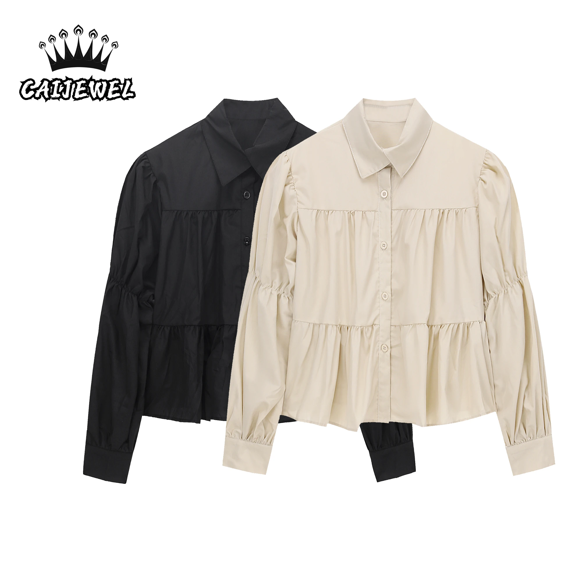 Women's Shirts Polo Collar Button Puff Sleeves Long Sleeves Casual Korean Version Fashion Baggy Vintage Ladies Blouse Tops 
Women's Shirts Polo Collar Button Puff Sleeves Long Sleeves Casual Korean Version Fashion Baggy Vintage Ladies Blouse Tops