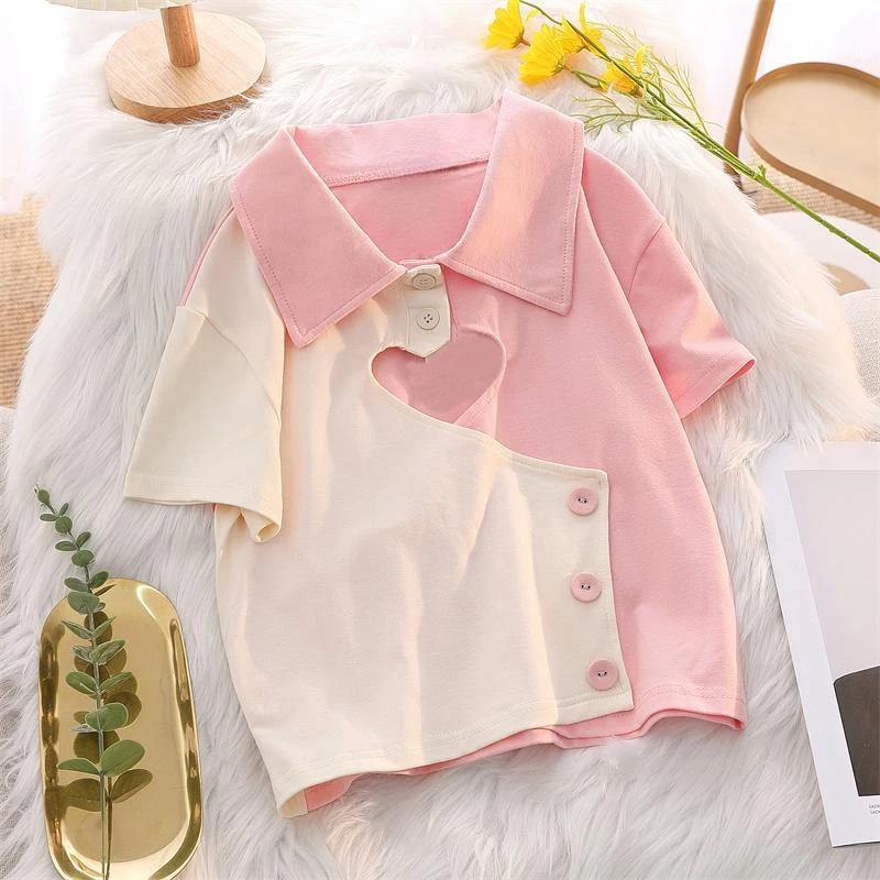 2023 Summer T-shirts Women New Cute Hollow Out Breathable Fashion Preppy Korean Style Casual Baggy Chic Hotsweet Patchwork Tops 
2023 Summer T-shirts Women New Cute Hollow Out Breathable Fashion Preppy Korean Style Casual Baggy Chic Hotsweet Patchwork Tops