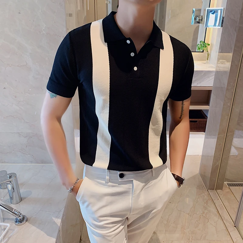 British Style Summer Turn Down Collar Short Sleeve Contrast Colors Wide Stripes Knitted Men Casual Polo Shirts Black/White/Red
British Style Summer Turn Down Collar Short Sleeve Contrast Colors Wide Stripes Knitted Men Casual Polo Shirts Black/White/Red