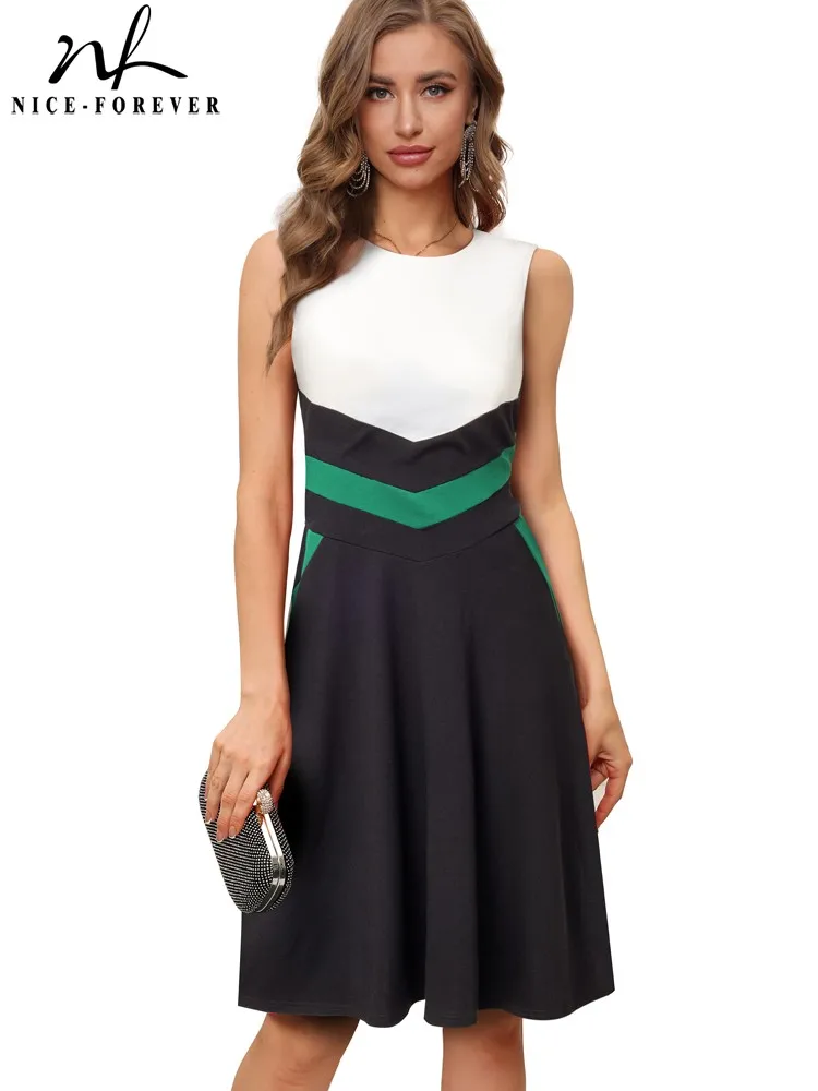 Nice-Forever Summer Women Classy Contrast Color Patchwork Dresses Formal Business Elegant Flare Dress A324
Nice-Forever Summer Women Classy Contrast Color Patchwork Dresses Formal Business Elegant Flare Dress A324