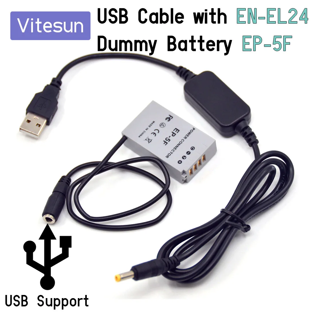 Vitesun Power Bank 5V USB Cable Adapter + EN-EL24 Dummy Battery EP-5F for Nikon 1 J5 1J5
Vitesun Power Bank 5V USB Cable Adapter + EN-EL24 Dummy Battery EP-5F for Nikon 1 J5 1J5