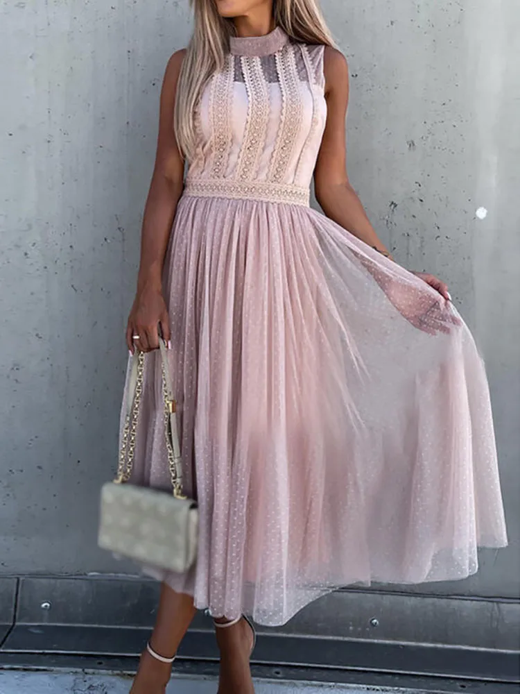 Elegant Mesh Lace A-line Holiday Dress Sexy O-neck Sleevelss Beach Long Dress 2022 Fashion Women Patchwork Party Pleated Dress
Elegant Mesh Lace A-line Holiday Dress Sexy O-neck Sleevelss Beach Long Dress 2022 Fashion Women Patchwork Party Pleated Dress