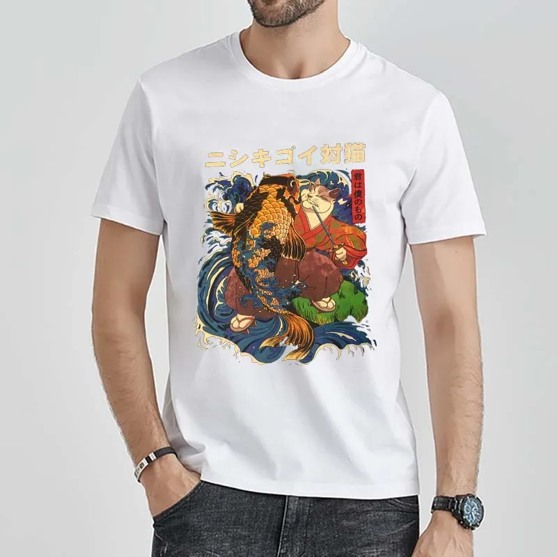 Japanese cartoon Rich Cat and carp Kawaii printed men's high quality cotton T-shirt Harajuku fashion lovers loose short sleeves
Japanese cartoon Rich Cat and carp Kawaii printed men's high quality cotton T-shirt Harajuku fashion lovers loose short sleeves