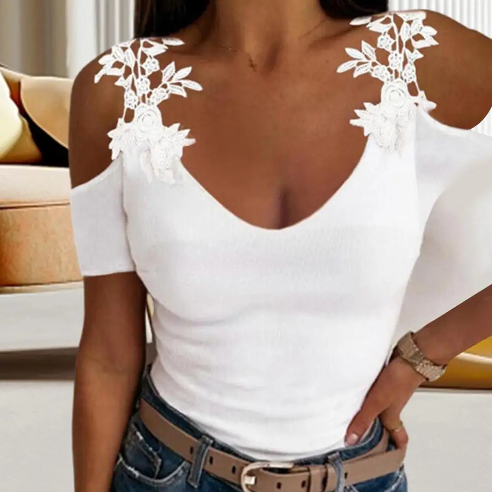 Women Summer Top Hollow Out Women Top Short Sleeves Lace Flower Decor U Neck Slim Fit Soft Lady T-shirt Blouse Men
Women Summer Top Hollow Out Women Top Short Sleeves Lace Flower Decor U Neck Slim Fit Soft Lady T-shirt Blouse Men