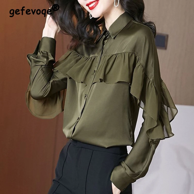 Spring Autumn Solid Elegant Fashion Aesthetic Shirt Women Long Sleeve Ruffles Casual Chic Lady Blouse All Match Female Clothes
Spring Autumn Solid Elegant Fashion Aesthetic Shirt Women Long Sleeve Ruffles Casual Chic Lady Blouse All Match Female Clothes