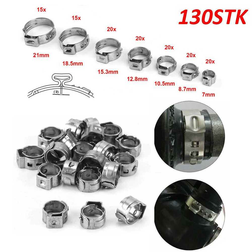 130PCS Single Ear Stepless Hose Clamp Stainless Steel+Pincer Crimper Tool Kits Adjustable Stepless Clamps Pliers Set Handle Tool
130PCS Single Ear Stepless Hose Clamp Stainless Steel+Pincer Crimper Tool Kits Adjustable Stepless Clamps Pliers Set Handle Tool