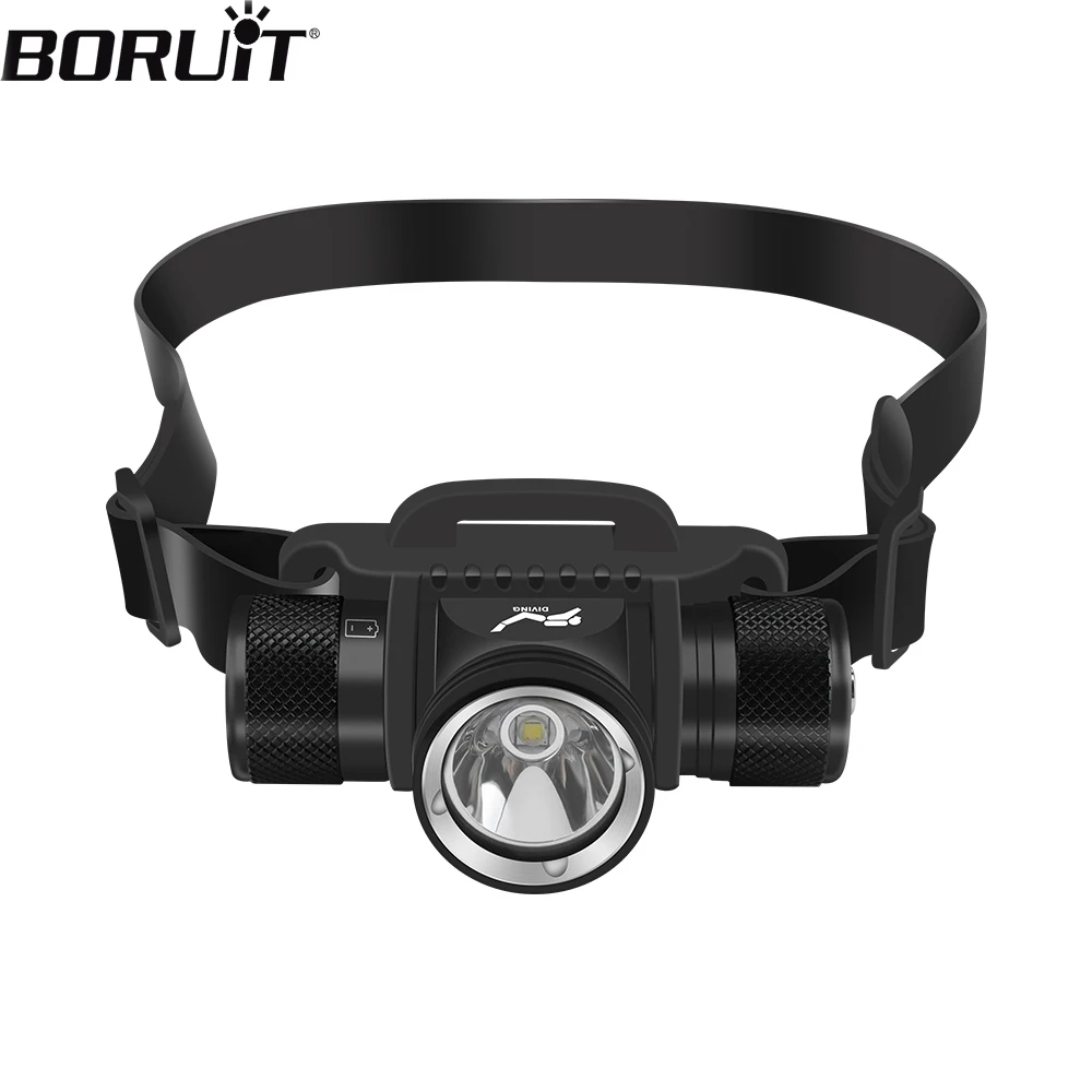 

BORUiT HP900 LED Diving Headlamp 60 Meters Underwater Headlight 800LM 5 Mode IPX8 Waterproof Dive Head Light 18650 Light