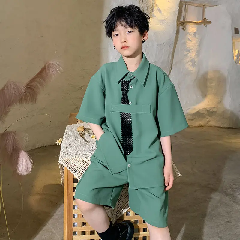Boys Smog Green Preppy Style Suit Children 'S Summer Clothing Girls Fried Street Fashionable Short Sleeve Shirt
Boys Smog Green Preppy Style Suit Children 'S Summer Clothing Girls Fried Street Fashionable Short Sleeve Shirt