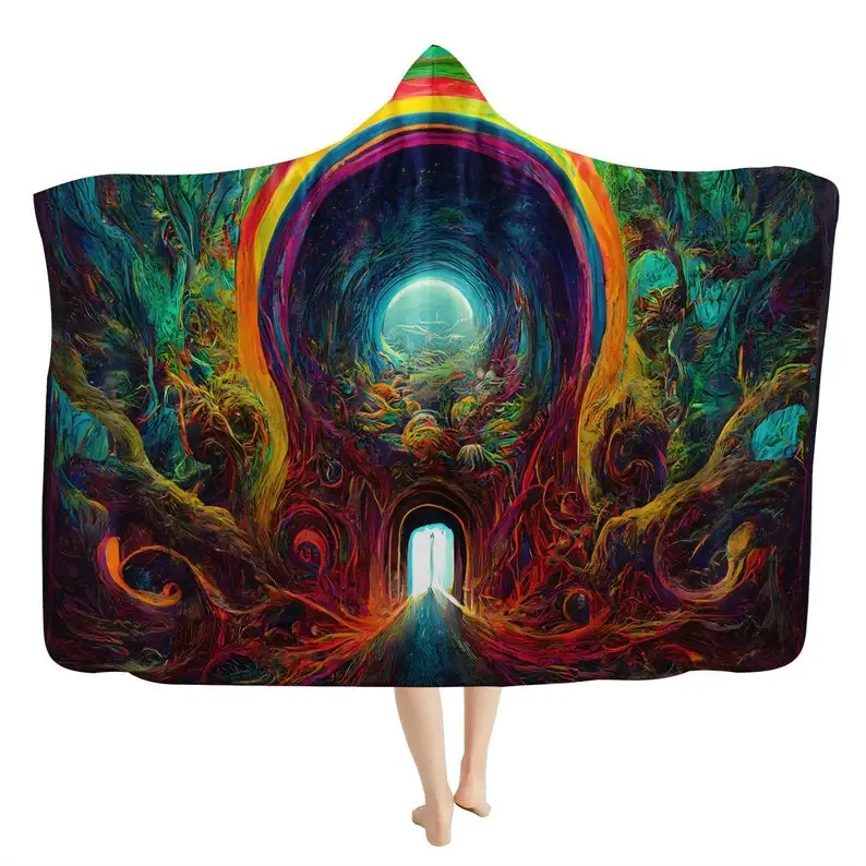 

Psychedelic DMT Portal Hooded Blanket - Trippy Blanket Hoodie, Festival Blanket, Higher Consciousness Art, Hyperspace Soft Weara