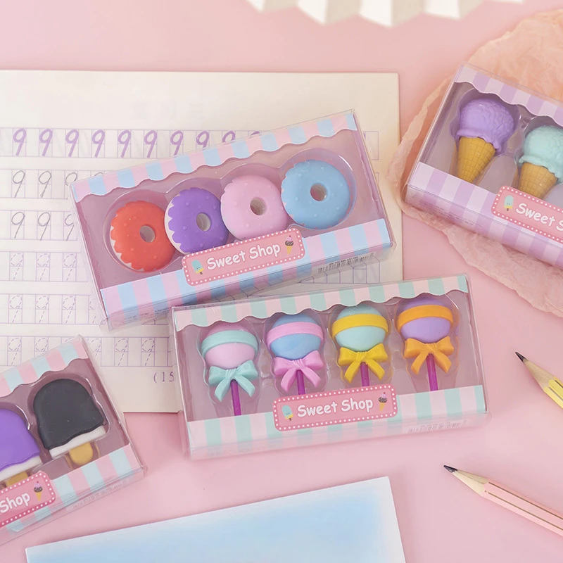 4pcs Ice Cream Erasers Set Mini Lollipop Dessert Rubber Pencil Eraser for Student Kids Cute Stationery School Supplies 
4pcs Ice Cream Erasers Set Mini Lollipop Dessert Rubber Pencil Eraser for Student Kids Cute Stationery School Supplies